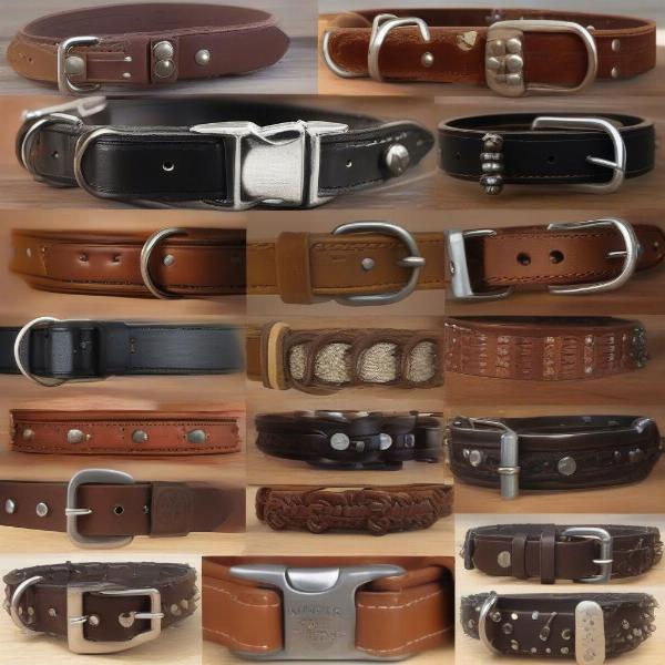 Different styles of brown leather dog collars