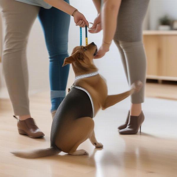 Measuring a dog for a sweater