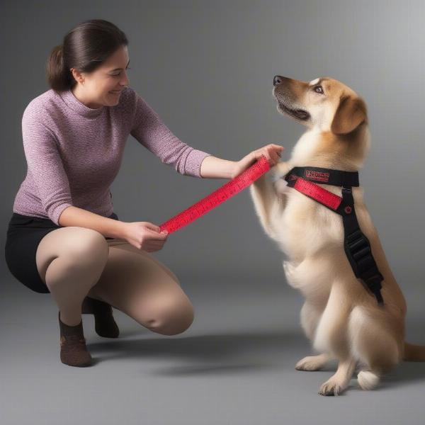 Measuring a dog for a Carhartt jacket