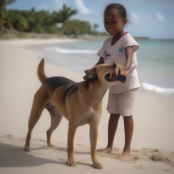 Caribbean Dog Playing with Children