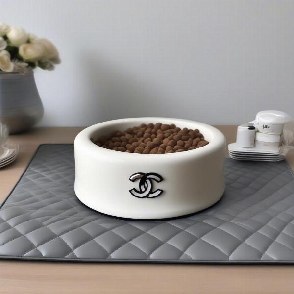 Chanel Dog Bowl and Mat