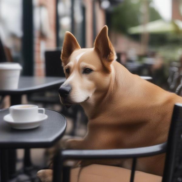 Dog relaxing at outdoor seating in Chester