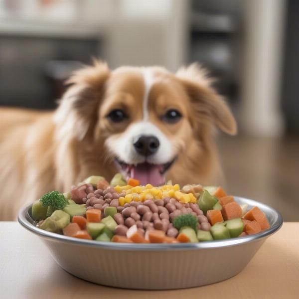 Chicago Dog eating a balanced meal