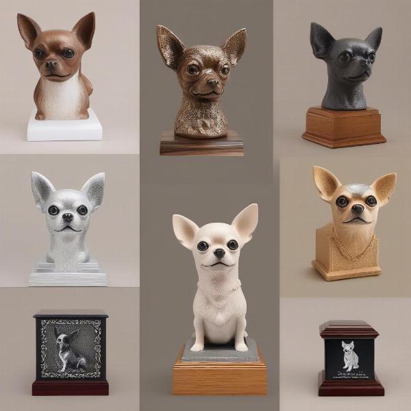 Various chihuahua dog urns showcasing different materials and designs