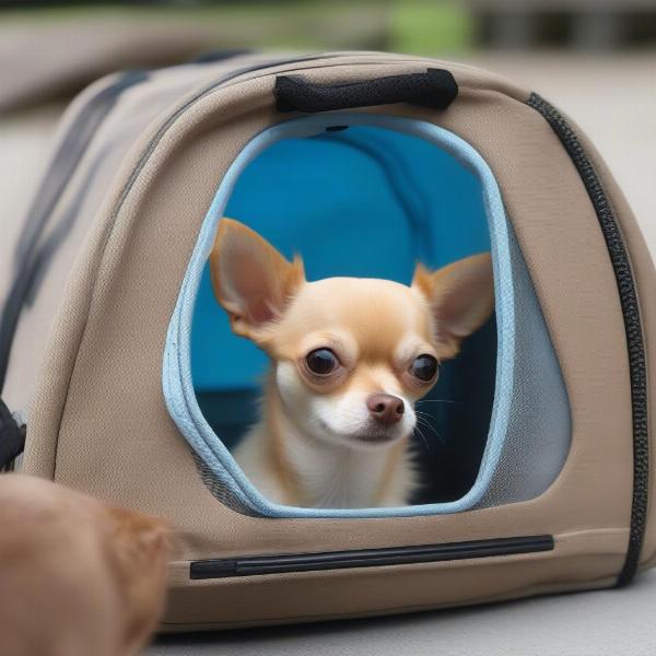 Chihuahua in a dog carrier