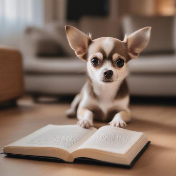 Chihuahua reading a dog book