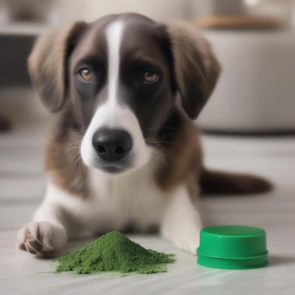 Dog eating chlorella supplement