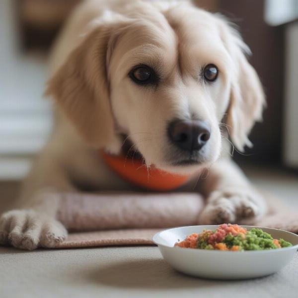 Dog eating raw turkey