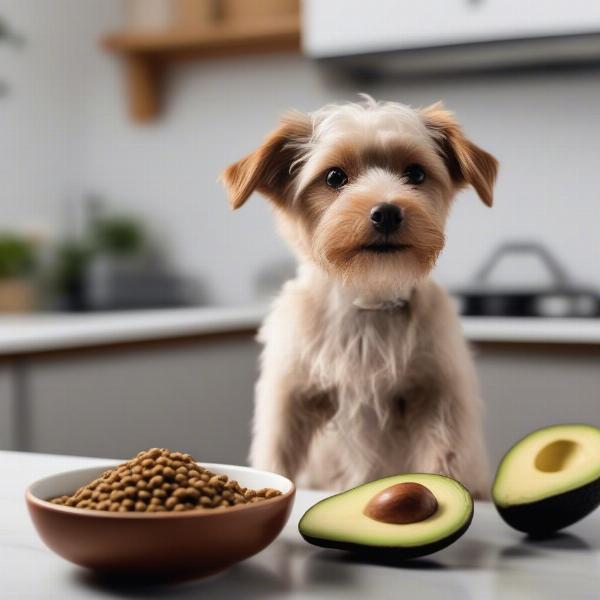 Dog eating food with avocado oil