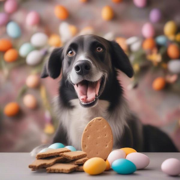 Dog safely enjoying an Easter treat