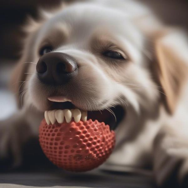 Dog biting a dog ball with teeth