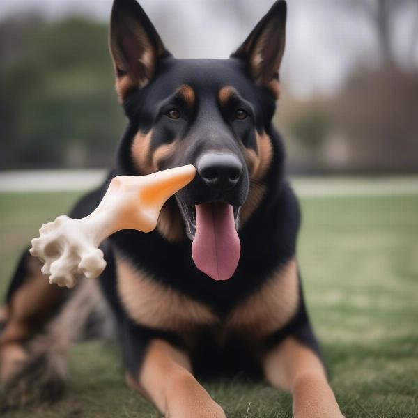 Dog chewing on a bone