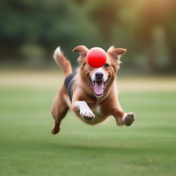 Dog playing with a rubber ball