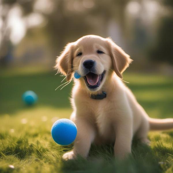 Dog playing with a foam ball