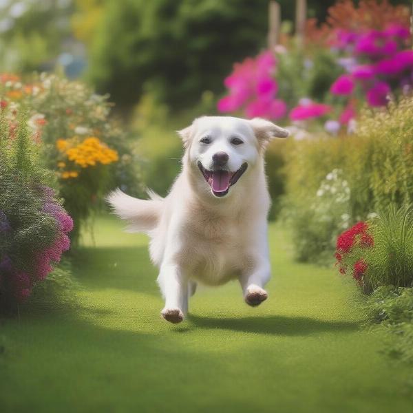 Dog Playing in Garden