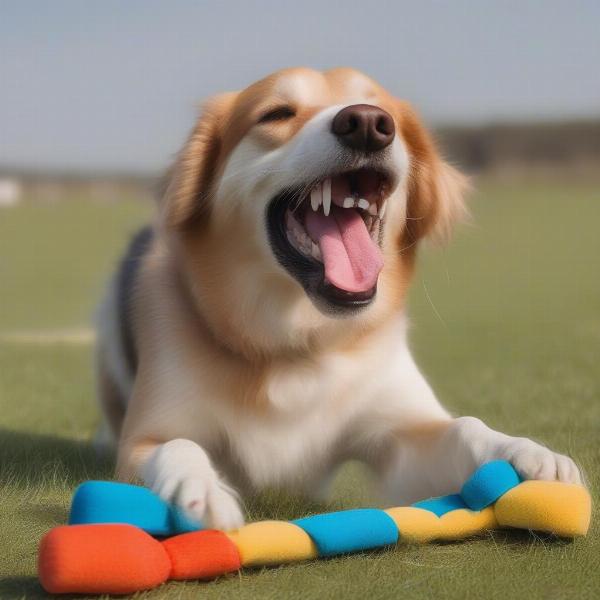 Dog Playing with a Bite Pillow