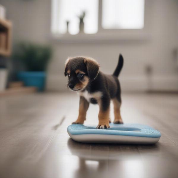 Puppy using a training pad