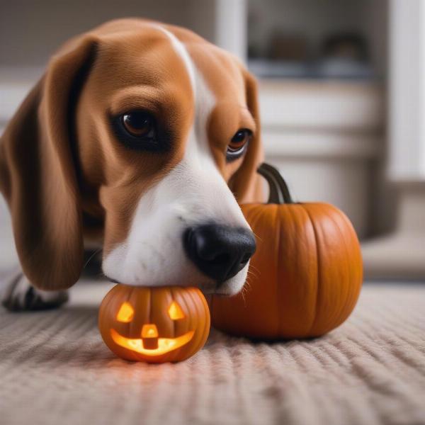 Dog and a Halloween pumpkin