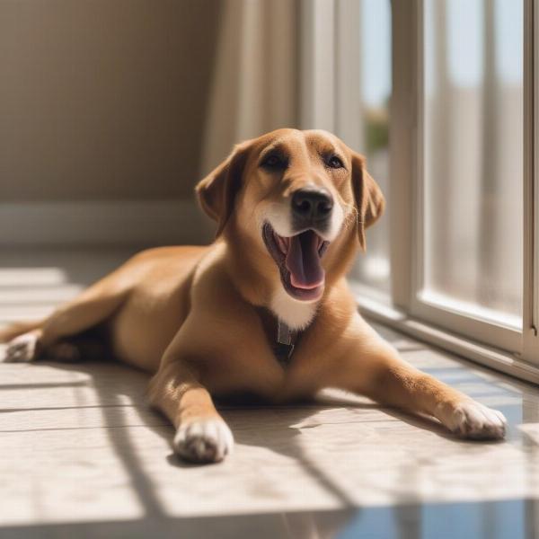 Dog lying down in hot weather