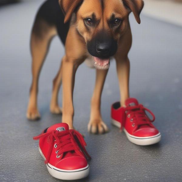 Dog wearing sneakers