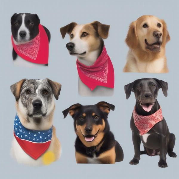 Dogs wearing colorful bandannas