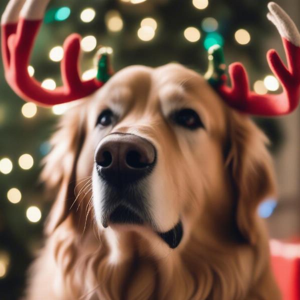 Dog wearing reindeer antlers