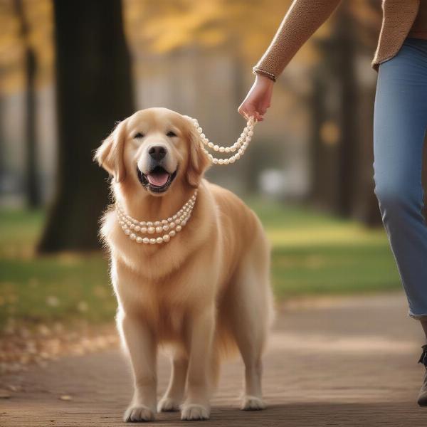 Dog Wearing Pearl Necklace Daily