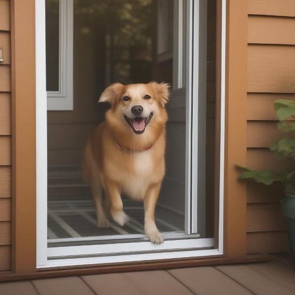 Dog Going Through Screen Door with Dog Door