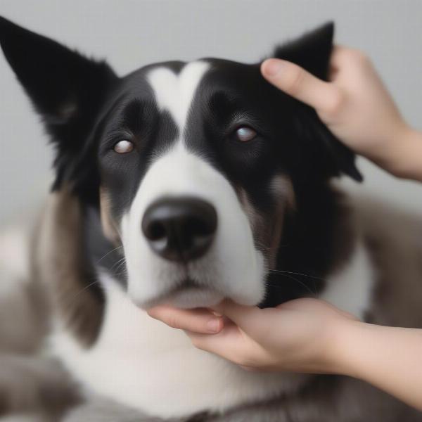 Dog being petted