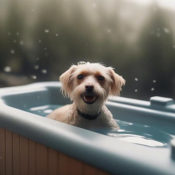 Dog struggling in a hot tub