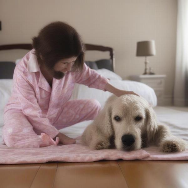 Dog getting used to pajamas