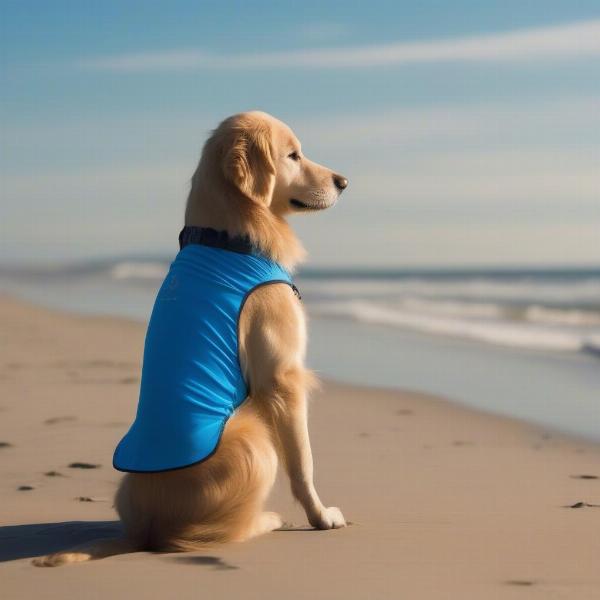 Dog wearing a swim shirt