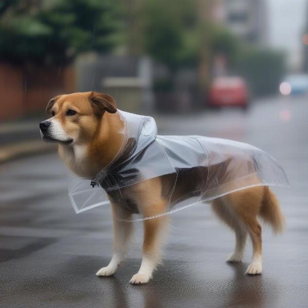 Dog wearing a raincoat