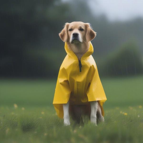 Dog wearing a raincoat