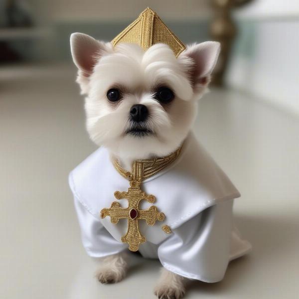 Dog wearing a pope costume