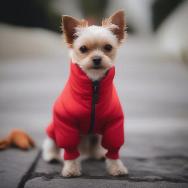 Dog wearing trousers to protect its belly