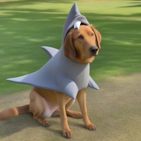 Dog wearing a shark costume