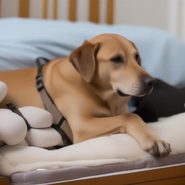 Dog resting with a splint