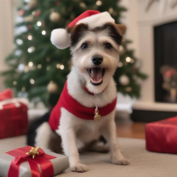 Small Dog in Christmas Hat