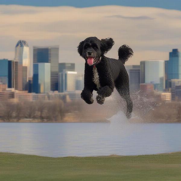 Portuguese Water Dog at a Denver park