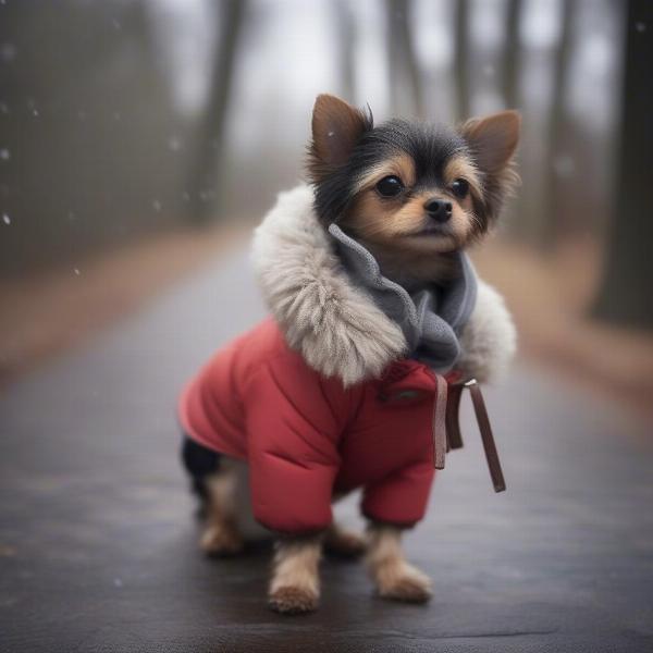 Teacup dog wearing a coat