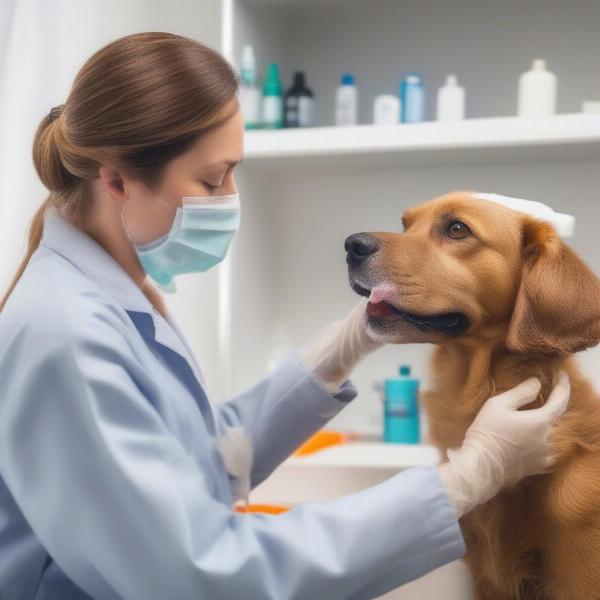 A vet examining a dog's skin