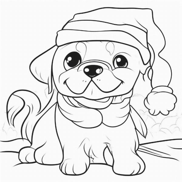 Dog wearing Santa hat coloring page