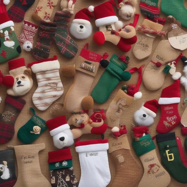 Various Christmas stockings designed for dogs