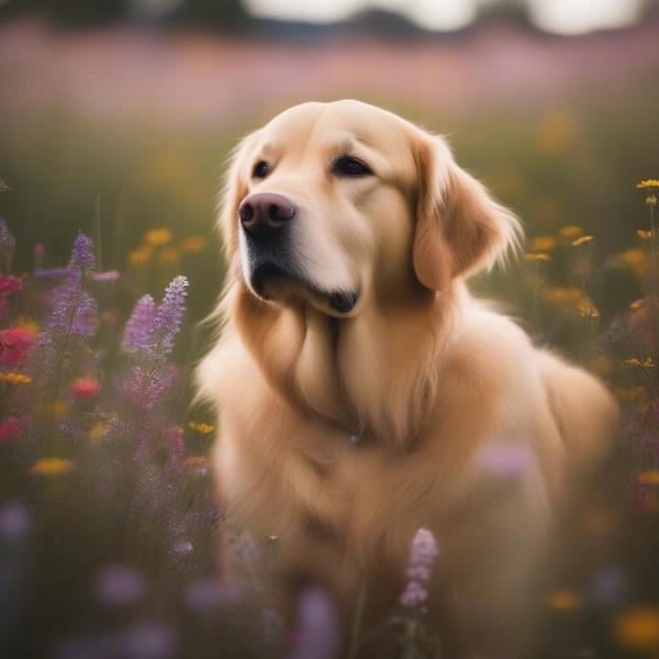 Dog posing outdoors for a photoshoot