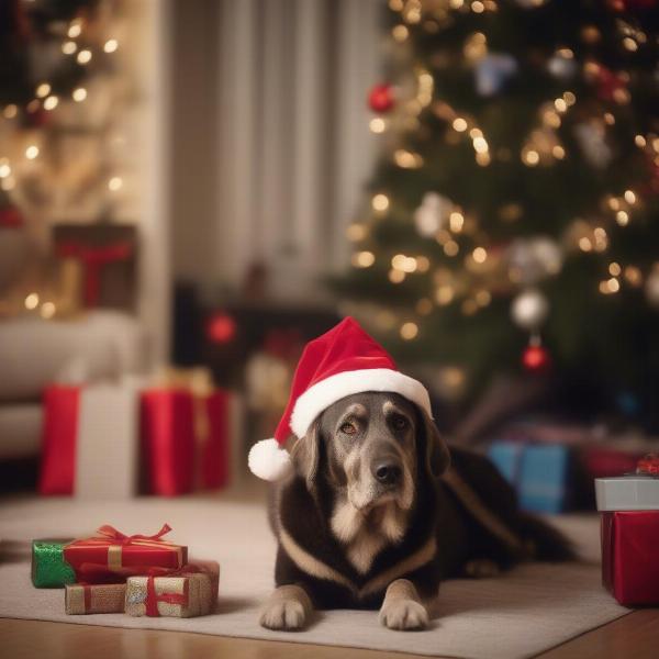 Preparing for Christmas Photoshoot with Dog