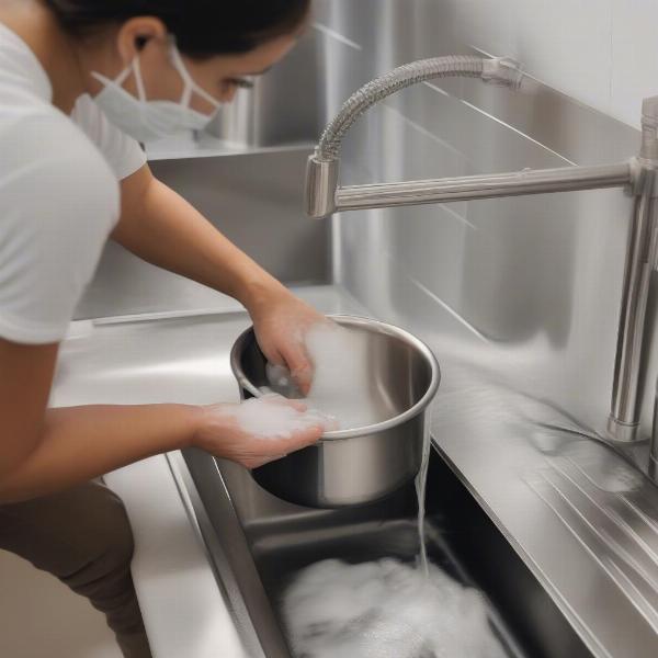 Cleaning a large dog water bowl