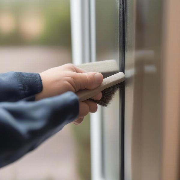 Cleaning the tracks of a dog door in a sliding glass door