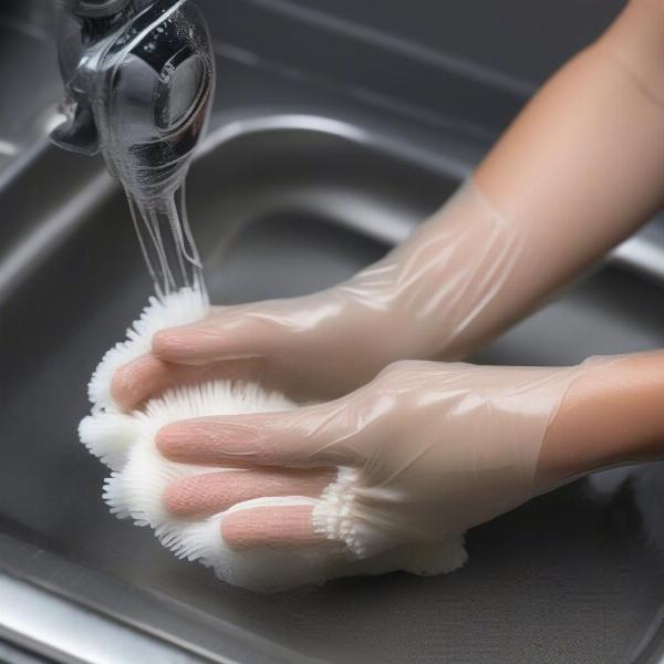 Cleaning a dog grooming glove after use