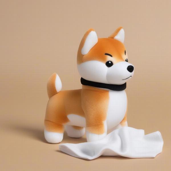 Cleaning a Shiba Inu plush toy